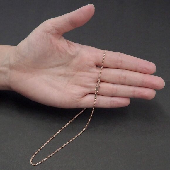14kt Rose Gold Plated Sterling Silver 1.3mm Diamond-Cut Rope Chain Necklace Soli - Picture 3 of 6